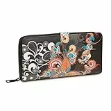 KARMA.DIEM Premium Damen Geldbörse Groß – Edles geprägtes Kunstleder mit Boho Mandala Design – Portemonnaie mit vielen Kartenfächern & Reißverschluss – Ethno Geschenkidee für Frauen (Schwarz)