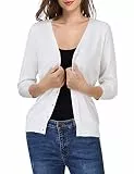 Clearlove Strickjacke Damen V-Ausschnitt Knitted Cardigan Weiß 3/4 Arm Strickweste Soft Sweater Jäckchen Strickmantel Vorn geknöpfter XL