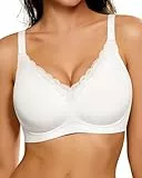 HORISUN BH Damen ohne Bügel mit V-Ausschnitt und Spitzenbesatz, Sanftem Halt Jelly BHS, Breite Träger und Seitenflügel, Nahtloser T-Shirt BH für Damen (Weiß 95C)