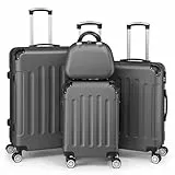 LEADZM Kofferset 4 teilig, Reisekoffer Set mit Kosmetikkoffer und Eckenschutz, Koffer Set Hartschalen-Trolley aus ABS mit Teleskopgriff, Handgepäck (Dunkelgrau)