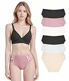 POWER FLOWER Damen Baumwolle Spitze Slip Multipack – Mittelhoher Bund, Vollständige Abdeckung – Weiche und Bequeme Alltagsunterwäsche (L, 6450-C2)