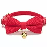 YUDOTE Ultra-weiches Halsband aus natürlichem Baumwollcord für Katzen mit empfindlicher Haut,leichtes Kätzchenhalsband mit Schnellverschluss und Abnehmbarer Schleife,Rot,1er Pack