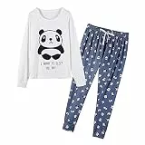 MyFav Damen Pyjama Set Zweiteiliger Casual Komfort Nachtwäsche Lang Schlafanzug Loungewear(blau,M)