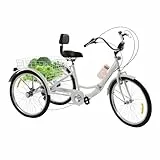 Charocean 24 Zoll Dreirad für Erwachsene Dreirad Fahrrad mit 3 Rädern für Erwachsene Dreirad Erwachsene Tricycle Cruise Bikes mit Led Licht, GemüSekorb, Becherhalter (Weiß)