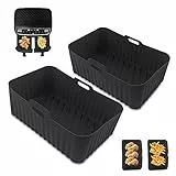 Fousenuk 2 Pcs Silikonform für Heißluftfritteuse, Wiederverwendbar Air Fryer Silicone Pot, Silikoneinsatz Rechteckig, Silikon Backpapier, Airfryer Zubehör für Backofen, Mikrowelle Kuchenbackform