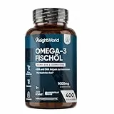 Omega 3 Kapseln - 400 Weichkapseln - 1+ Jahr Vorrat - IFOS Zertifiziert - 1000mg Fischöl pro WeichKapsel - Essentielle Omega 3 Fettsäuren mit EPA 180 mg, DHA 120mg - Fischöl Kapseln - WeightWorld