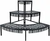 3 Stufen Metall Blumentreppe, Pflanzentreppe Blumenbank, Pflanzenregal Blumenregal, Pflanzenständer für Garten Balkon Indoor Outdoor, Multifunktionales Blumenregal mit Großer Kapazität, Rund, Schwarz