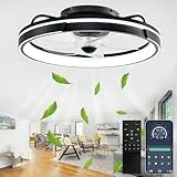 AJZXQM LED Deckenventilator mit Beleuchtung und Fernbedienung, Leise, 64W Modern APP Dimmbare Deckenleuchte mit Ventilator, Umkehrbare 6-Speed Lampe mit Ventilator, 5 Lüfterflügel, Timer,Schwarz