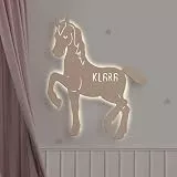 hellomini Personalisierbares LED-Nachtlicht mit Name für Kinder & Babys | Holz-Wandlampe | Schlummerlicht mit Motivwahl – Geschenk zur Geburt & Taufe (Paula das Pferd)