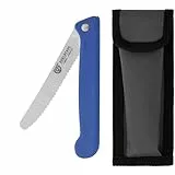GRÄWE Klappmesser mit Wellenschliff, Frühstücksmesser, Brötchenmesser, Tomatenmesser, klein, klappbar (mit Liner Lock Mechanik), scharf, Brotzeitmesser aus Spezialstahl mit Etui, blau