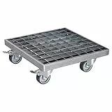 WAGNER Pflanzenroller Industrial Style 29 x 29 x 9,5 cm I Blumenroller für Innenbereich + Außenbereich I Kübelroller aus verzinktem Stahl Gitterrost, Silber I Tragkraft 200 kg - 20701501