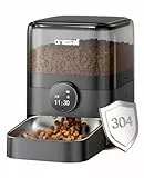 oneisall Futterautomat Katze, 3L Katzenfutter Automat mit 304 Edelstahlnapf, 1-6 Mahlzeiten pro Tag, Trockenfutterspender für Katzen/Hunde, mit Programmierbarem Timer