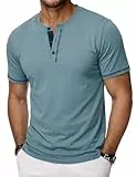 Wayleb Henley T Shirt Herren Kurzarm Sommer Shirt mit Knopfleiste Regular Fit Komfortables Casual Freizeit Oberteil XL