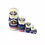 Russische Matroschka-Puppen, 5 traditionelle Matroschkas Schneefrau-Stil | Babuschka Holzpuppen, Design mit Mädchen in blauem Pelzmantel, Handgefertigt in Russland | Schneefrau, 5 Stück, 16 cm