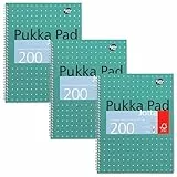 Pukka Pad, A4+ Metallic Jotta notizbuch 3er Pack – 22,5 x 29,6cm - Spiral Notizbuch mit 8mm Liniert und 80GSM Papier - mit 4-Loch-Stanzrändern und perforierten Kanten - 200 Seiten, Grün