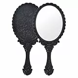 Colexy Handspiegel,Professioneller Handspiegel mit Griff,Schminkspiegel Runde Form,Friseure Rasierspiegel Kosmetikspiegel,Runde Taschenspiegel für Handheld, Zuhause,Reisenutzung (Schwarz)