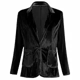 Samt-Blazerjacken für Damen, vorne offen, langärmelig, Reverskragen, Samtjacke, Mantel mit Taschen, Schwarz, S