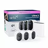 Arlo Ultra 2 Überwachungskamera Aussen WLAN, Kabellos, 3er Set, 4K UHD Qualitätsprodukt, 180° Sichtfeld, Spotlight, Farb-Nachtsicht, Bewegungsmelder, Alarm Sirene + mit Arlo Secure Testzeitraum