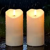 Eldnacele Solar Kerzen Outdoor, 2er Set Solarkerzen Wetterfest IP65 mit LED Flackereffekt, flammenlose Stumpenkerzen Ø7,5 x 15 cm in Weiß für Garten, Terrasse, Balkon und Laternen