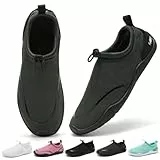 Wizshoe Wasserschuhe Damen Badeschuhe Herren Aquaschuhe Schnell Trocknend Strandschuhe Surfschuhe Dicke Sohle mit Löchern Breiter Zehenbox Barfußschuhe Grün 41