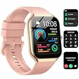 Smartwatch Damen Herren mit Telefonfunktion, 1.96' Fitnessuhr mit Herzfrequenz SpO2 Schlafmonitor Schrittzähler Uhr IP68 Wasserdicht Smart Watch mit 113+Sportmodi, Sportuhr für Android iOS-Rosa
