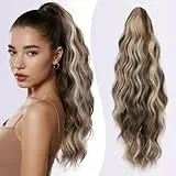 JIAMEISI Ponytail Extension, 45 cm Pferdeschwanz Haarteil, Synthetischer, gewellter, lockiger Krallenclip Pferdeschwanz Haarverlängerung für Damen, Volumen & Länge verleihend (Aschblond Mischung)