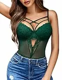 Avidlove Unterwäsche Frauen Set Sexy Reizwäsche V-Ausschnitt Dessous Spitze Body Korset One Piece Dunkelgrün M