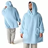 Bedsure Übergroße tragbare Decke Hoodie Herren Damen - Flauschige Fleece-Hoodie-Decke für Erwachsene, warme Kapuzendecke als Geschenke für sie, Hellblau, XL