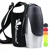 VIVAGLORY hundetrinkflasche & wasserflaschenhalter mit Schultergurt-Kombi, Hunde Trinkflasche & Wasserflaschenhalter für Unterwegs, Trinkflasche Edelstahl mit Wasserflaschenträger, 750ml, Schwarz