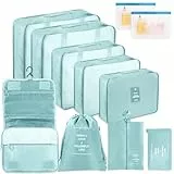 WECUTE Kofferorganizer-Set in Beige, 11-teiliges Packwürfel-Set, wasserdichte Reisetaschen, Urlaubs- und Reiseorganizer (Blau)