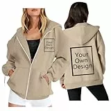 EMATOP Personalisierte Sweatjacke Damen Casual Kapuzenjacke mit Foto Bedrucken Pullover Selbst Gestalten Lustige Sweatshirt Jacke Zipper Hoodie mit Bild Text auf Vorder und Rückseite Sportjacke