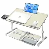 AirOpen Laptoptisch fürs Bett, Höhenverstellbar, Winkelverstellbar, Betttisch Klappbar mit Schublade, Tablet-Ständer, Laptop Tisch für Bett, Sofa, Couch, Boden (60 x 34 cm, Beige)