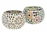 GURU SHOP 2 Handgearbeitete Glas Mosaik Windlichter, Romantisches Windlicht, Mosaik Teelicht, Vintage Teelichthalter - Set 3, 6x9x9 cm