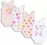 Chicco, Babystrampler für Mädchen, 4er-Set Bodys, Ärmellos, Aus 100% Baumwolle, Mit Praktischer Öffnung, Babykleidung für 0-3 Monate, Designed in Italy