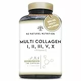 Multi Kollagen Kapseln Hochdosiert 1650mg mit Vitamin C. Hydrolysierte Collagen Peptide Typ I, II, III, V, X. 180 Kapseln. Für Haut, Haare, Knochen & Gelenke. N2 Natural Nutrition
