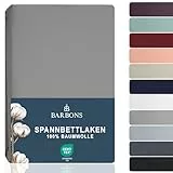 BARBONS Spannbettlaken 140x200cm - 100% Baumwolle Spannbetttuch Oeko-TEX Zertifiziert Bettlaken Jersey Bettwaren und Bettbezug für Boxspringbett und Dicke Matratzen bis 27 cm - Hellgrau 140 x 200