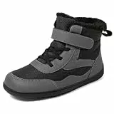 TIAROOTT Kinder Winter Barfußschuhe Warme Gefüttert Schneestiefel mit Klettverschluss Barfußschuhe Winter Kinder Schneestiefel Breiter Zehe Wanderschuhe Leicht Rutschfest Winterstiefel,Grau,Gr.35