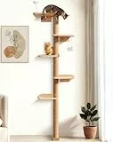 Kratzbaum Groß für die Wandmontage, 210cm Wandmontierter Kratzenbaum 5 Etagen mit Sisal aus Natürliches Holz, Wandelemente für Katzen zum Klettern, Kratzen und Spielen