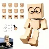 Bukbas Wackelnder Holzmann Figur, Schüttelnde Wackelfigur Auto Zubehör Innenraum, Lustige Schüttelmann Holz mit 12 Ausdrücke schwankt, Auto-Innenzubehör Deko für Schreibtisch Geschenke für Männer