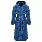 Gräfenstayn® Damen & Herren Kuschelfleece Bademantel mit Kapuze Größe S-XXXL mit Öko-Tex Standard 100 Flanell Fleece (L, Blau)