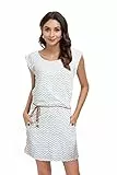 DOTIN Damen Sommerkleid Kurzarm Strandkleid Freizeitkleid Waves Tshirt Minikleid Jersey Kleid, Weiß, L