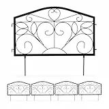 Relaxdays Beetzaun, 4-teilige Beetumrandung für Garten, Steckzaun Eisen, antik, Ornamente, HxB: 33 x 225 cm, schwarz