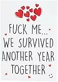 Peachy Antics Lustig Karten,Valentins,Jubiläum,Geburtstag Karten,Ehemann Ehefrau Boyfriend Girlfriend Swearing Karten Humorvolle Survived ein Weiteres Year PC205