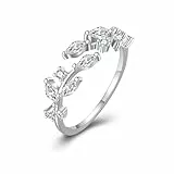MASOP Ringe Zweig Sterling Silber 925 Blatt Ringe Offener mit AAA Zirkonia Verstellbar Kleine Geschenke für Damen Frauen Freundin Schwester Mutter