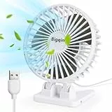 Bigqin USB Ventilator, Mini Tischventilator Fan Lüfter mit 3 Geschwindigkeiten, tragbarer Ventilator Klein für Büro, Schlafzimmer, Camping - Weiß