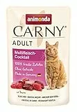 animonda Carny Adult Multifleisch-Cocktail, 12 Portionsbeutel (12 x 85 g), Katzennassfutter für ausgewachsene Katzen,Katzenfutter ohne Getreide und Zucker mit fleischlichen Zutaten