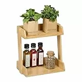 Relaxdays Gewürzregal, 2 Ebenen, Gewürzablage, Bambus, HBT: 27 x 27,5 x 16 cm, Küchenregal, Gewürzhalter stehend, natur