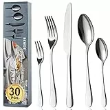 BEWOS Besteck Set für 6 Personen-30 teilig Essbesteck Set inkl. Messer, Gabel, Löffel, Besteck Edelstahl Spiegelpoliert, Spülmaschinenfest
