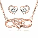 LYL.Adorer Schmuckset Silber 925 Damen Rosegold Halskette Unendlichkeit Herz Ohrringe Geschenke für Frauen