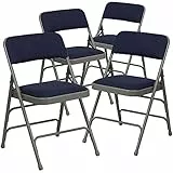 Flash Furniture Klappstuhl, geschwungen, mit dreifacher Verstrebung und doppeltem Scharnier aus marineblauem Vinyl und Metall, 4 Stück